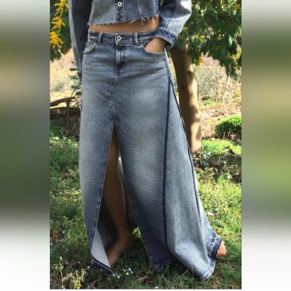 Zara Dresses & Skirts - Zara Z1975 Slit Patchwork Denim Skirt